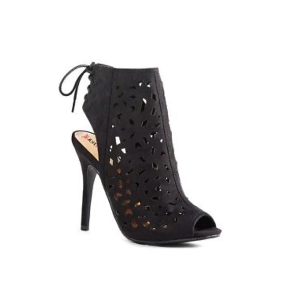 -Thaden Black Open Toe Booties - Picture 2 of 8
